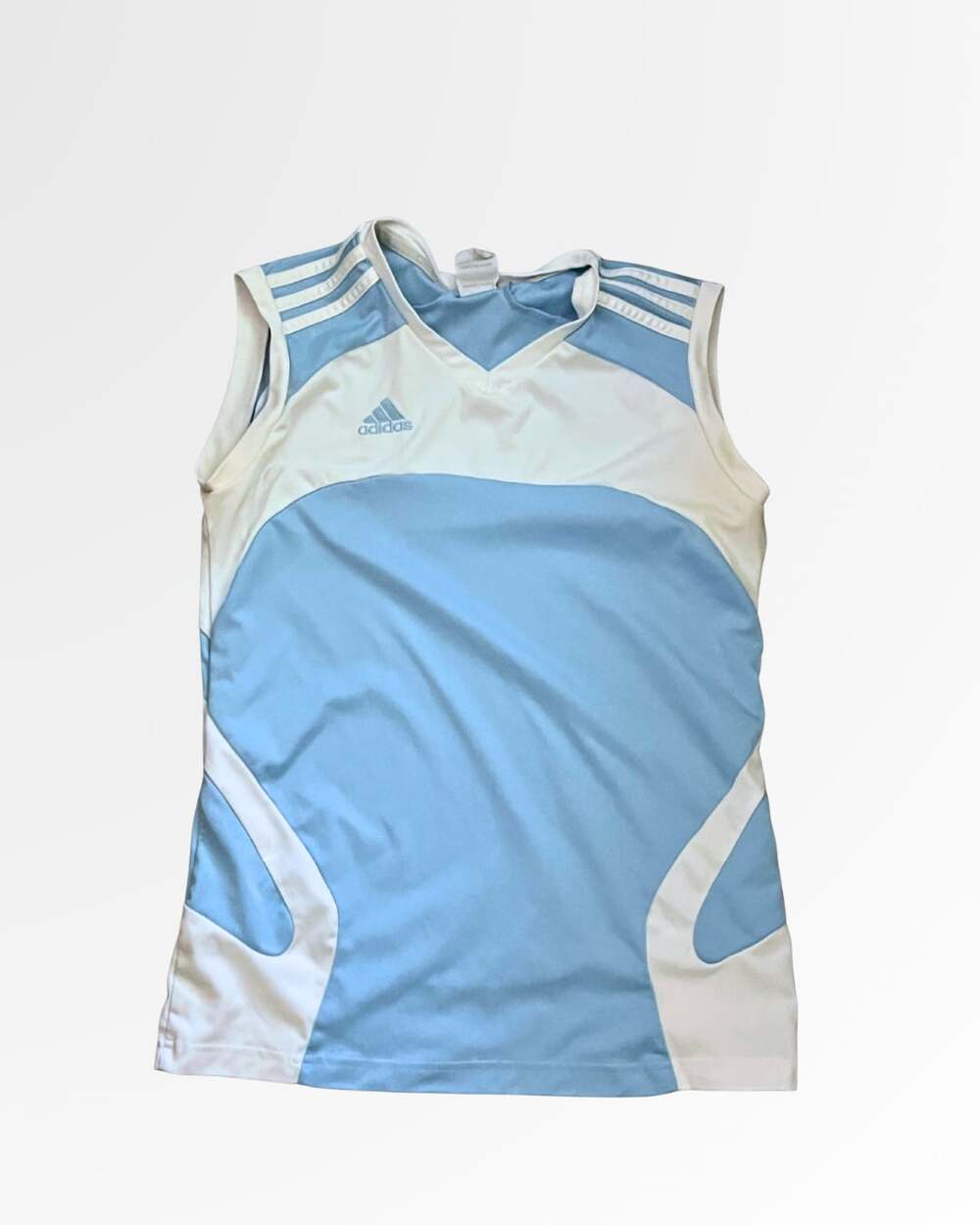 Adidas Vintage Light Blue and White Sleeveless Athletic Jersey Tank Top